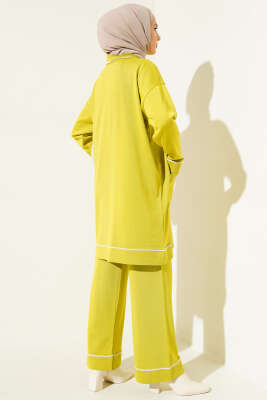 Düğmeli Hırkalı Triko İkili Takım Yağ Yeşili - Triko İkili Takım