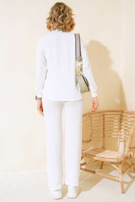 Düğmeli İkili Takım Beyaz - Kadın Giyim Modelleri