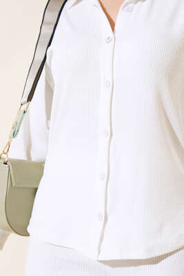 Düğmeli İkili Takım Beyaz - Kadın Giyim Modelleri