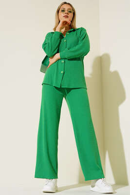 Düğmeli İkili Takım Yeşil - Kadın Giyim Modelleri