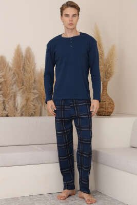Düğmeli İnterlok Erkek Pijama Takımı Lacivert - Pijama