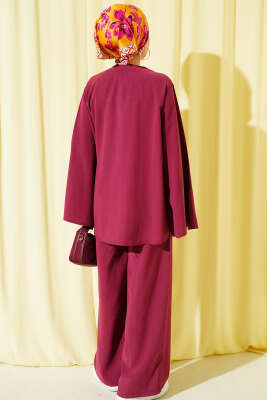 Düğmeli İp Bağlamalı Tensel İkili Takım Bordo - İkili Takım