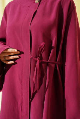 Düğmeli İp Bağlamalı Tensel İkili Takım Bordo - İkili Takım