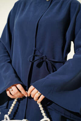 Düğmeli İp Bağlamalı Tensel İkili Takım Lacivert - İkili Takım