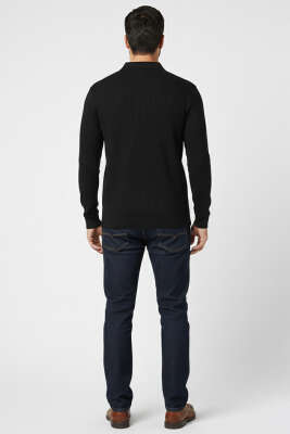 Düğmeli Jakar Şardonlu Erkek Sweatshirt Siyah - Erkek Sweatshirt