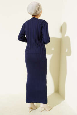 Düğmeli Jileli Triko İkili Takım Lacivert - Kombin