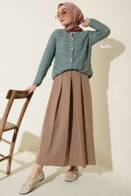 Düğmeli Kabartma Detaylı Kısa Ajurlu Hırka Çağla Yeşili - Hırka