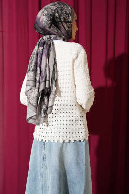 Düğmeli Kabartma Detaylı Kısa Ajurlu Hırka Ekru - Yılın Fırsatı