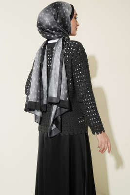 Düğmeli Kabartma Detaylı Kısa Ajurlu Hırka Füme - Hırka