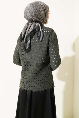 Düğmeli Kabartma Detaylı Kısa Ajurlu Hırka Nefti - Hırka