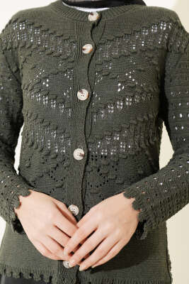 Düğmeli Kabartma Detaylı Kısa Ajurlu Hırka Nefti - Hırka