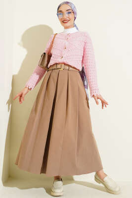 Düğmeli Kabartma Detaylı Kısa Ajurlu Hırka Pembe - Yılın Fırsatı