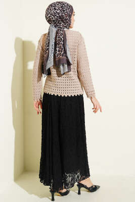 Düğmeli Kabartma Detaylı Kısa Ajurlu Hırka Vizon - Hırka