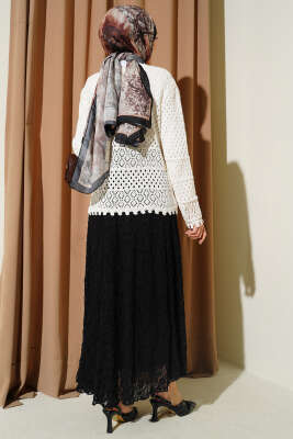 Düğmeli Kabartmalı Kısa Triko Hırka Ekru - Yılın Fırsatı