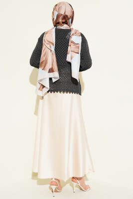 Düğmeli Kabartmalı Kısa Triko Hırka Füme - Hırka