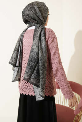 Düğmeli Kabartmalı Kısa Triko Hırka Gül Kurusu - Hırka