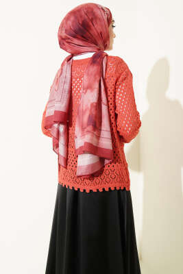 Düğmeli Kabartmalı Kısa Triko Hırka Mercan - Hırka