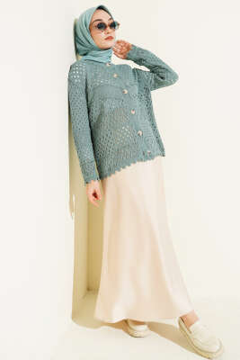 Düğmeli Kabartmalı Kısa Triko Hırka Mint - Hırka