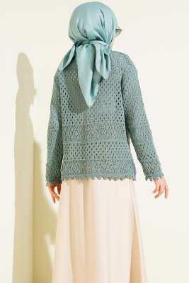 Düğmeli Kabartmalı Kısa Triko Hırka Mint - Hırka