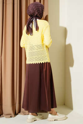 Düğmeli Kabartmalı Kısa Triko Hırka Sarı - Hırka