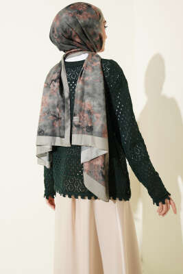 Düğmeli Kabartmalı Kısa Triko Hırka Zümrüt - Hırka