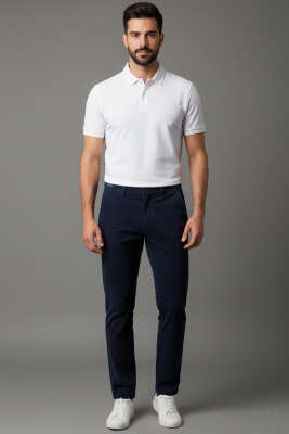 Düğmeli Kadife Erkek Pantolon Lacivert - Erkek Pantolon