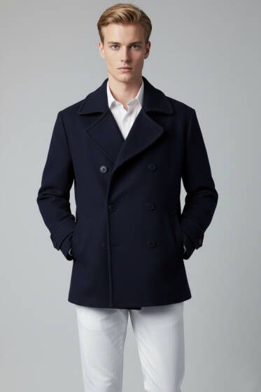Düğmeli Kaşe Erkek Ceket Lacivert - Erkek Ceket