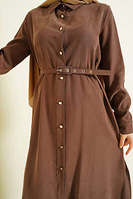 Düğmeli Kemerli Uzun Tunikli İkili Takım Kahve - İkili Takım