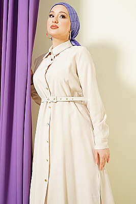 Düğmeli Kemerli Uzun Tunikli İkili Takım Taş - İkili Takım