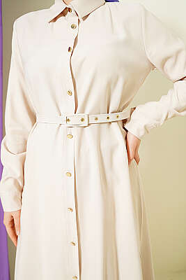 Düğmeli Kemerli Uzun Tunikli İkili Takım Taş - İkili Takım