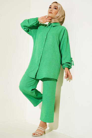 Düğmeli Keten İkili Takım Benetton - İkili Takım