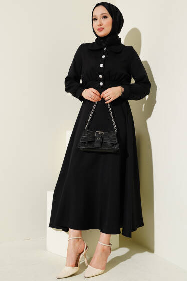 Düğmeli Kısa Ceketli Etekli İkili Takım Siyah - İkili Takım