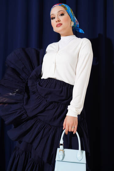 Düğmeli Kısa Viskon Hırka Ekru - Hırka