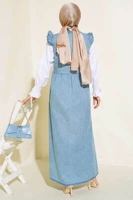 Düğmeli Kot Jile Elbise Kot Mavisi - Tesettür Elbise