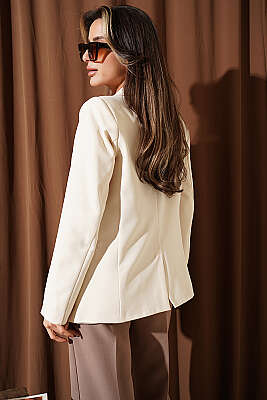 Düğmeli Kruvaze Yaka Blazer Ceket Bej - Kadın Giyim Modelleri