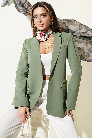 Düğmeli Kruvaze Yaka Blazer Ceket Çağla Yeşili - Kadın Giyim Modelleri