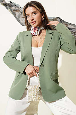Düğmeli Kruvaze Yaka Blazer Ceket Çağla Yeşili - Kadın Giyim Modelleri