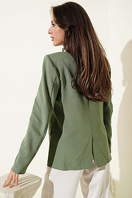 Düğmeli Kruvaze Yaka Blazer Ceket Çağla Yeşili - Kadın Giyim Modelleri