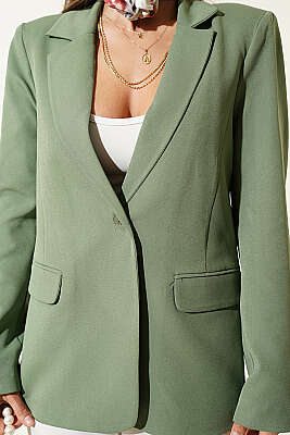 Düğmeli Kruvaze Yaka Blazer Ceket Çağla Yeşili - Kadın Giyim Modelleri