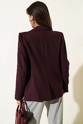 Düğmeli Kruvaze Yaka Blazer Ceket Mürdüm - Kadın Giyim Modelleri