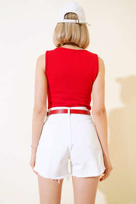 Düğmeli Kruvaze Yelek Kırmızı - Yılın Fırsatı