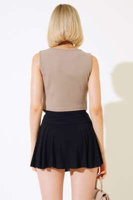 Düğmeli Kruvaze Yelek Vizon - Kadın Giyim Modelleri