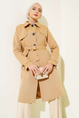 Düğmeli Kuşaklı Araboy Trençkot Camel - 300-500 TL Ürünler