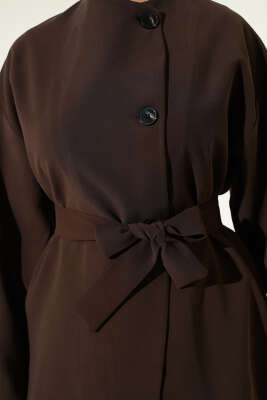 Düğmeli Kuşaklı Basic Ceket Kahve - Ceket