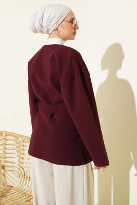 Düğmeli Kuşaklı Basic Ceket Mürdüm - Ceket