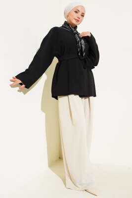 Düğmeli Kuşaklı Basic Ceket Siyah - Ceket