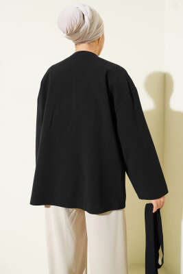 Düğmeli Kuşaklı Basic Ceket Siyah - Ceket