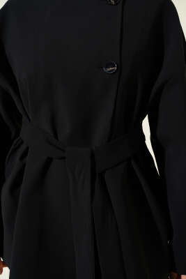 Düğmeli Kuşaklı Basic Ceket Siyah - Ceket