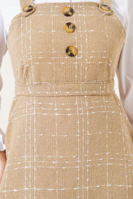 	 Düğmeli Kuşaklı Tüvit Jile Elbise Camel - Tesettür Elbise