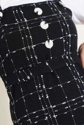 Düğmeli Kuşaklı Tüvit Jile Elbise Siyah - Tesettür Elbise